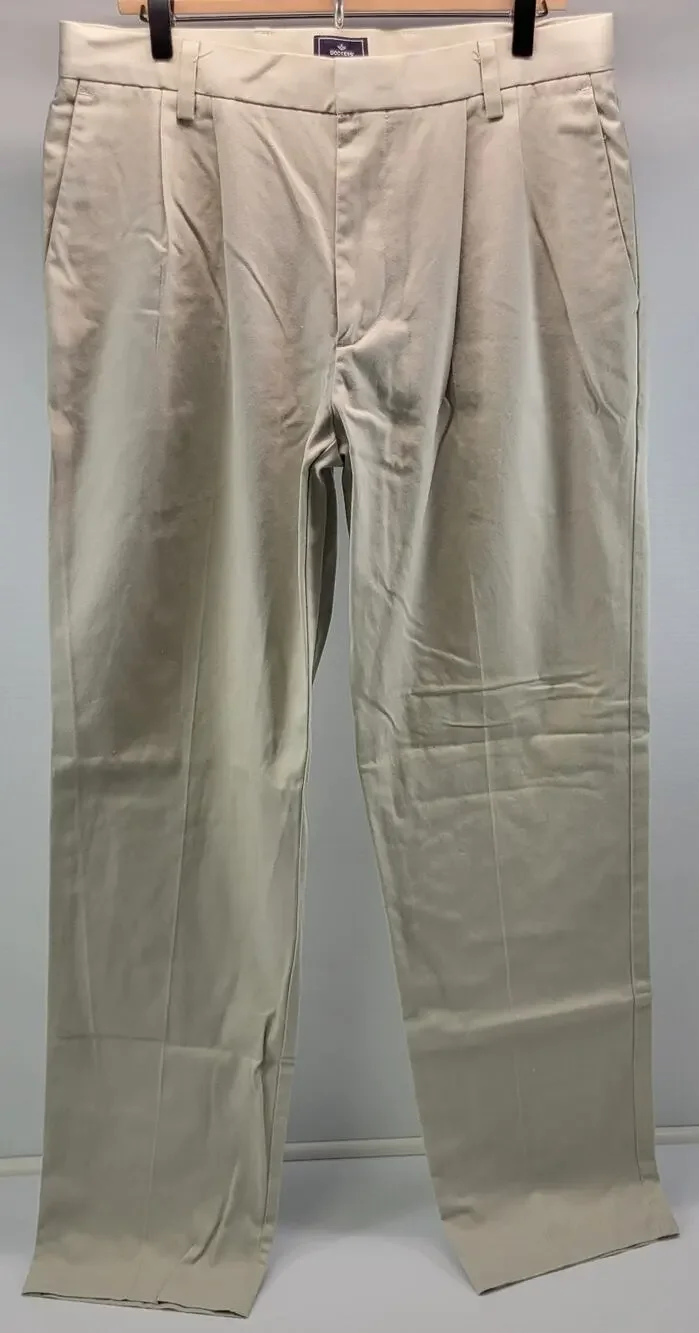 F2) Dockers D3 Men 34 x 34 Classic Fit Beige Tan Casual Cotton Pleated Pants